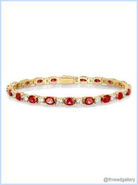 Womens Tennis Bracelet 925 Sterling Silver 14K Gold Plated CZ Gemstone